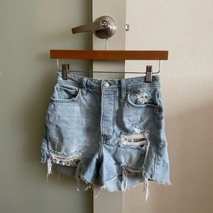 Hollister Blue Jean Shorts Distressed Ultra High-Rise Mom Short 3’ VintageStrech
